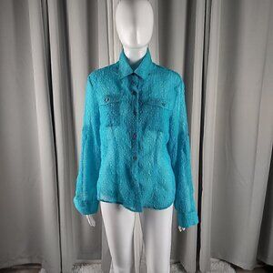 Nine & Company by Nine West Women's Turquoise Button Down Blouse Size 10